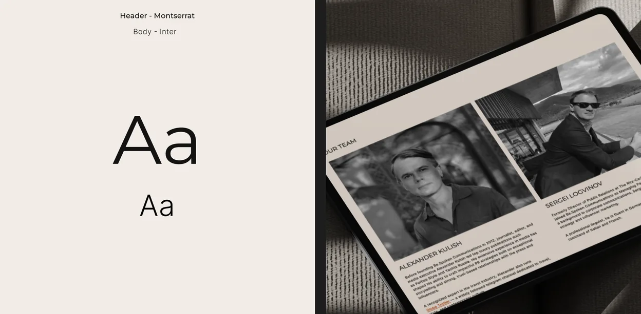 Montserrat and Inter type specimen, with the team page on a tablet